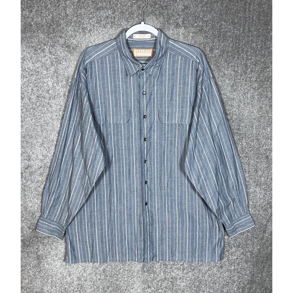 Arrow Archive Button‎ Up Shirt Mens Size XL Blue Striped Long Sleeve Pockets - Picture 1 of 6